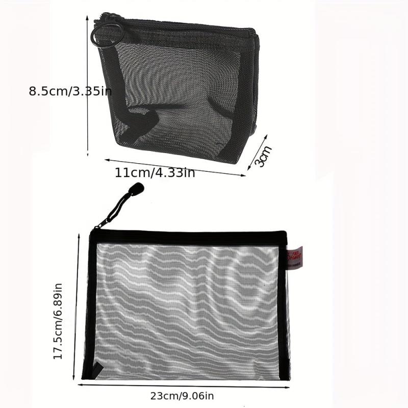 Travel Cosmetic Bag Zipper Mesh Toiletry Kits Storage Pouch Makeup Case
