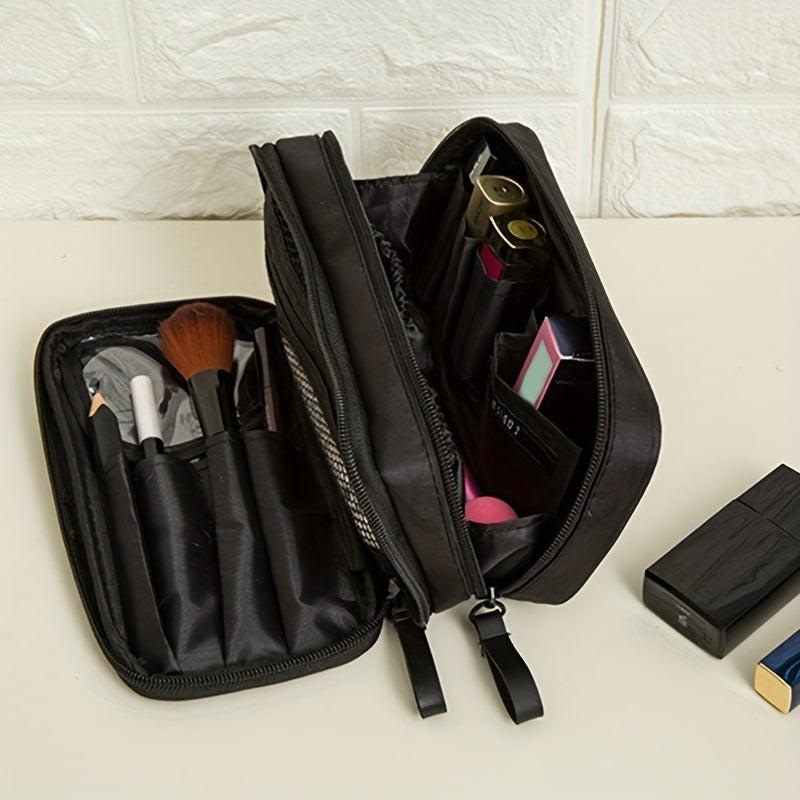 Waterproof Nylon Makeup Bag Double Zipper Double Layer Travel Bag