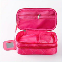 Double Layer Makeup Bag with Mirror Travel Organizer