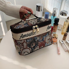 Adorable Bear Zipper Bag Large Capacity Toiletry Wash Travel Makeup Handle