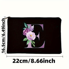 Letter & Flower Pattern Cosmetic Bag Portable Zipper Makeup Bag