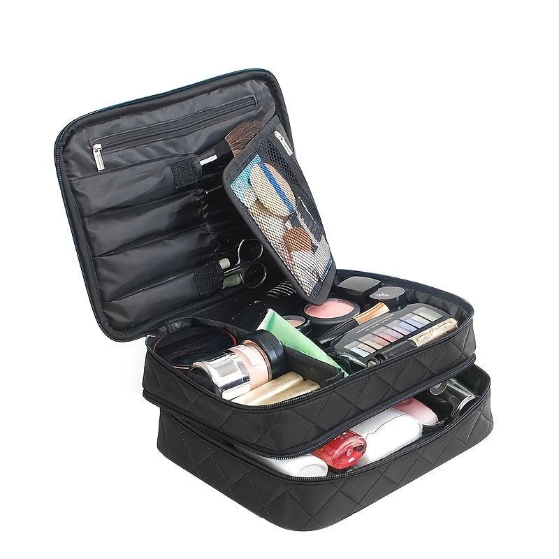 Large Capacity Double Layer Makeup Bag for Travel Portable Cosmetic Bag