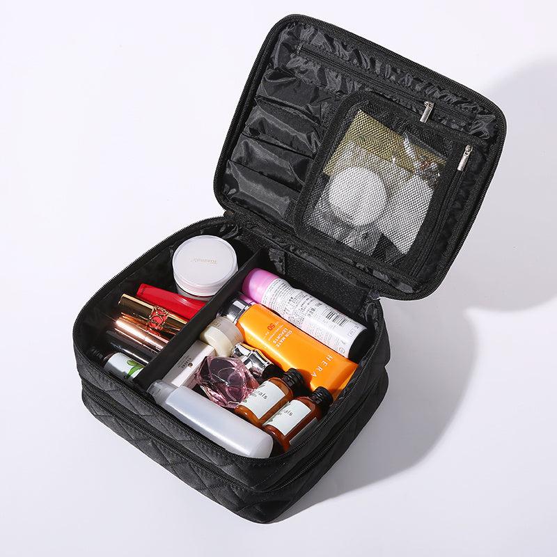 Large Capacity Double Layer Makeup Bag for Travel Portable Cosmetic Bag