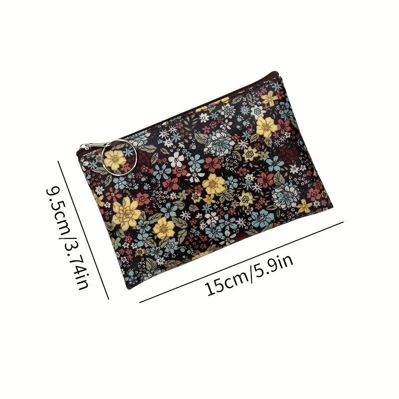 Vintage Floral Print Makeup Pouch Zipper Coin Purse Travel Bag
