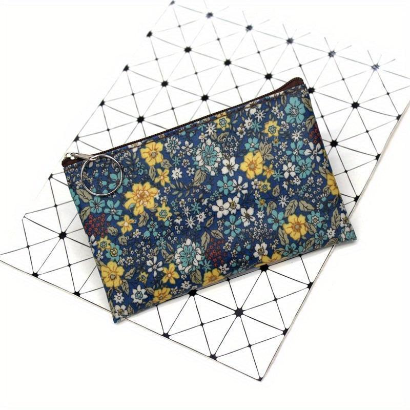 Vintage Floral Print Makeup Pouch Zipper Coin Purse Travel Bag