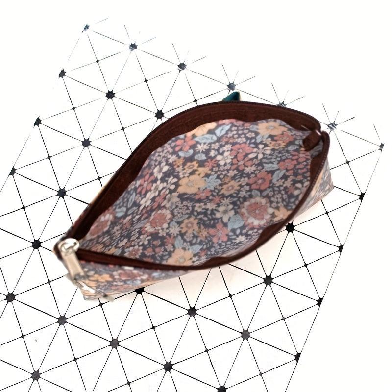Vintage Floral Print Makeup Pouch Zipper Coin Purse Travel Bag