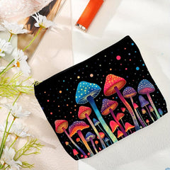 Boho Mushroom Decor Makeup Bag Zipper Pouch Travel Toiletry