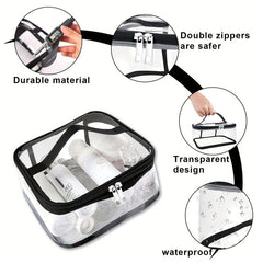 2pc Clear Cosmetic Bag Pack Transparent Toiletry Travel PVC Airplane Bag