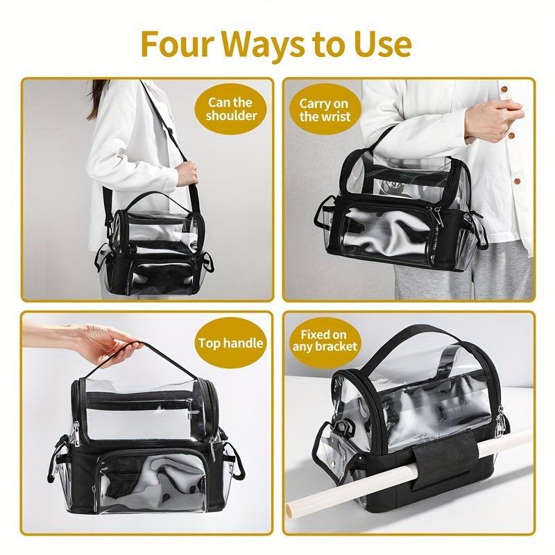 Makeup Brush Organizer Clear Case with Strap & Dividers