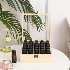 25 Grid Wooden Box With Clear Lid Travel Bottle Display Case