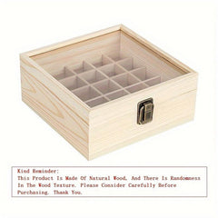 25 Grid Wooden Box With Clear Lid Travel Bottle Display Case