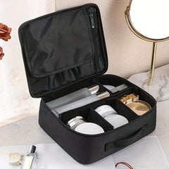 Waterproof Nylon Travel Toiletry Bag with Divider & Brush Holder