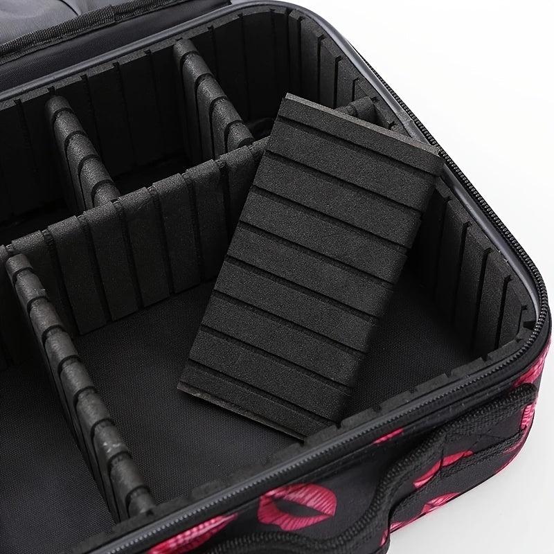 Lip Print Makeup Bag with Dividers, Portable Cosmetic Case for Travel