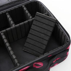 Lip Print Makeup Bag with Dividers, Portable Cosmetic Case for Travel
