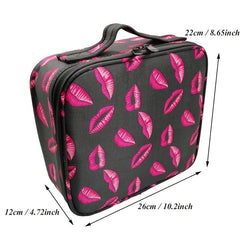 Lip Print Makeup Bag with Dividers, Portable Cosmetic Case for Travel