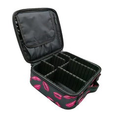Lip Print Makeup Bag with Dividers, Portable Cosmetic Case for Travel