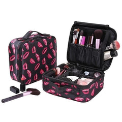 Lip Print Makeup Bag with Dividers, Portable Cosmetic Case for Travel