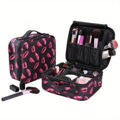 Lip Print Makeup Bag with Dividers, Portable Cosmetic Case for Travel