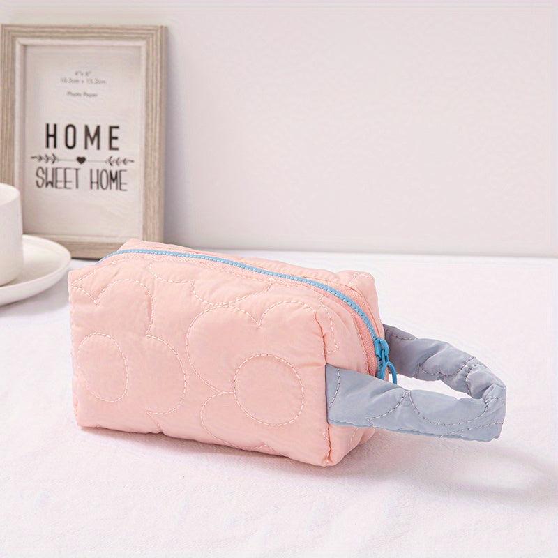Quilted Makeup Bag Flower Design Storage Pouch with Zipper Closure