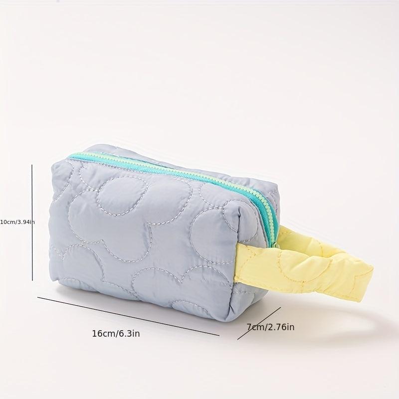 Quilted Makeup Bag Flower Design Storage Pouch with Zipper Closure