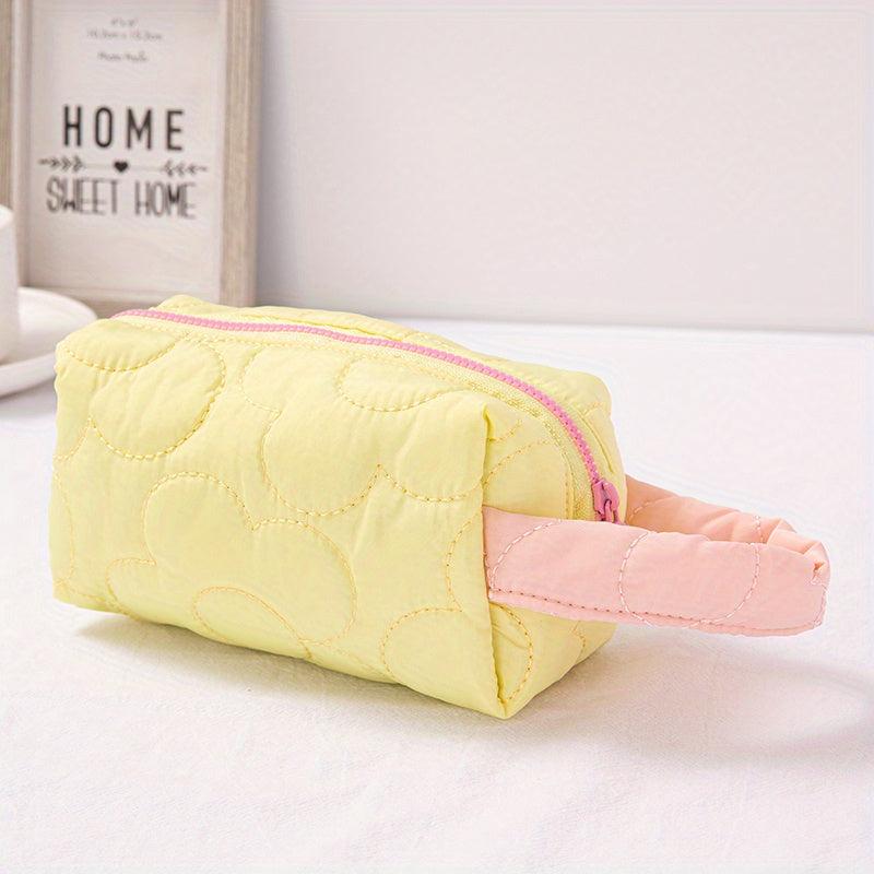 Quilted Makeup Bag Flower Design Storage Pouch with Zipper Closure