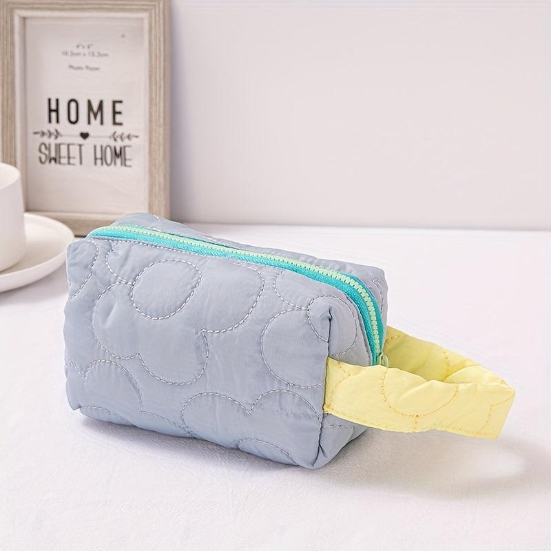 Quilted Makeup Bag Flower Design Storage Pouch with Zipper Closure