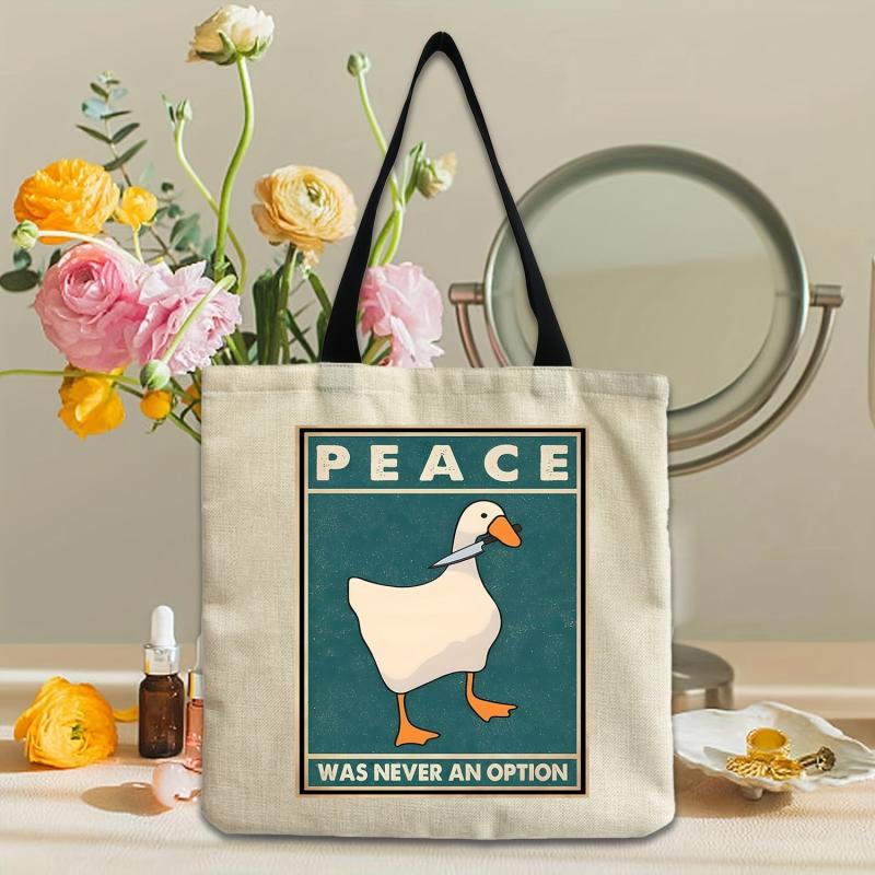 Goose Peace Was Never An Option Funny Goose Retro Prints Tote Bag