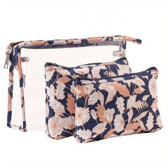 3pcs Flamingo Cactus Clear Makeup Bag Set Travel Toiletry Water resistant