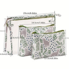 3pcs Flamingo Cactus Clear Makeup Bag Set Travel Toiletry Water resistant