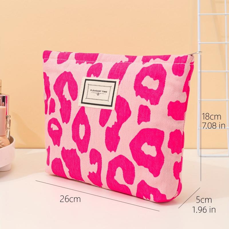 Leopard Pattern Cosmetic Bag Pink Makeup Bag Travel Toiletry Bag