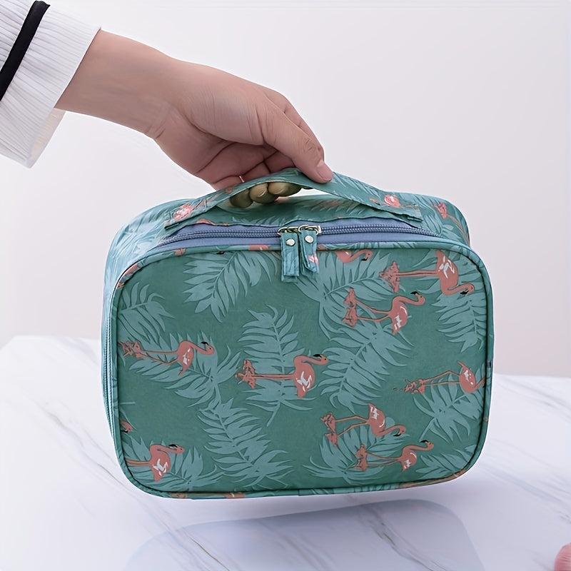 Flamingo & Tropical Pattern Makeup Bag Top Handle Zipper Cosmetic Case