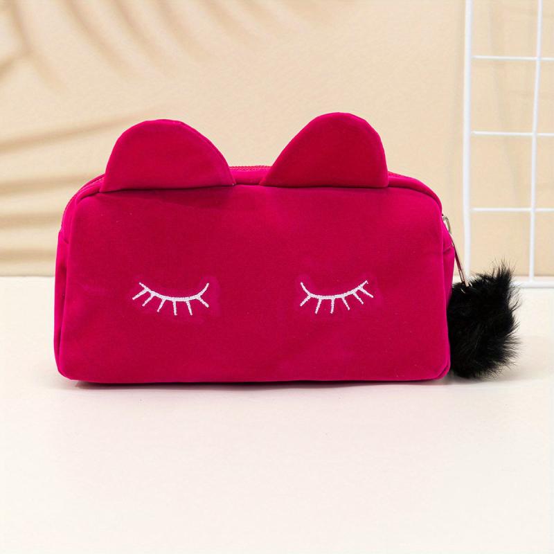 Cartoon Cat Toiletry Bag Eyelash Pattern Makeup Organizer