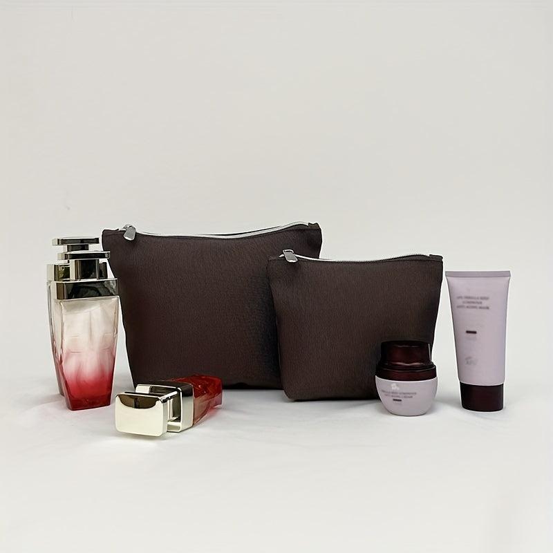 2pcs Travel Makeup Pouch Set Water Resistant Solid Style Zipper Bag Girls Women