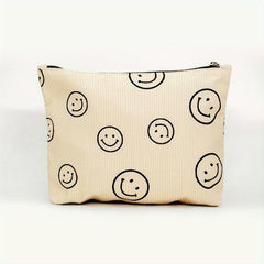 Smiling Face Corduroy Cosmetic Bag Zipper Storage Pouch