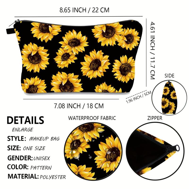 Sunflower Pattern Cosmetic Bag, Waterproof & Durable, Gift