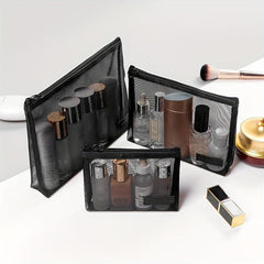Roomy Mesh Makeup Bag with Zipper for Travel & Toiletry Organization