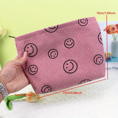 Smile Face Cosmetic Bag Corduroy Large Capacity Makeup Bags For Women