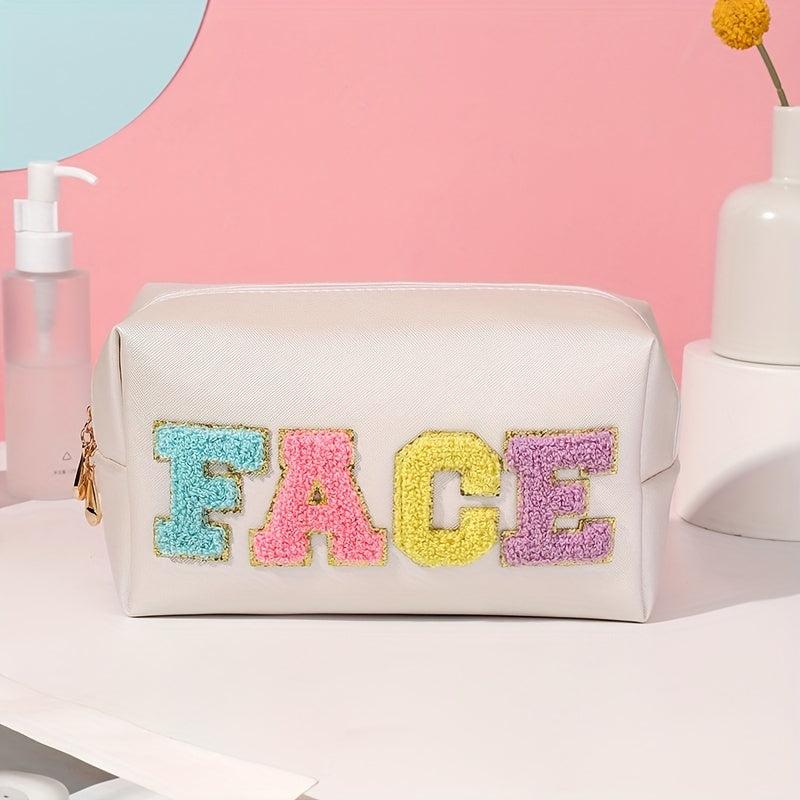 Preppy Patch Makeup Bag Chenille Letter Cosmetic Pouch Colorful Clutch