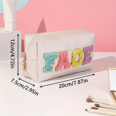 Preppy Patch Makeup Bag Chenille Letter Cosmetic Pouch Colorful Clutch