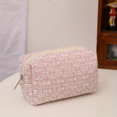 Plaid Pattern Square Makeup Bag Toiletry Travel Organizer Gift for Women