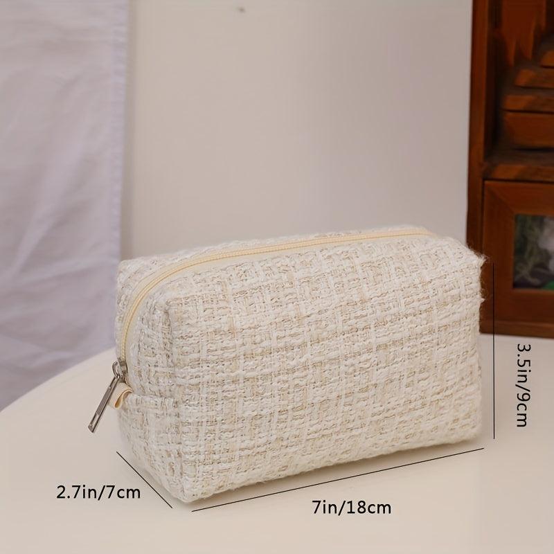 Plaid Pattern Square Makeup Bag Toiletry Travel Organizer Gift for Women