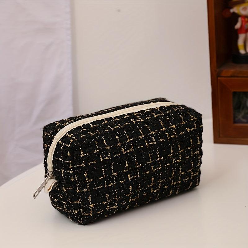 Plaid Pattern Square Makeup Bag Toiletry Travel Organizer Gift for Women