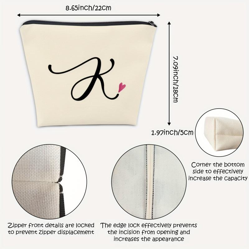 K Monogram Personalized Travel Makeup Bag Cosmetic Bag Zipper