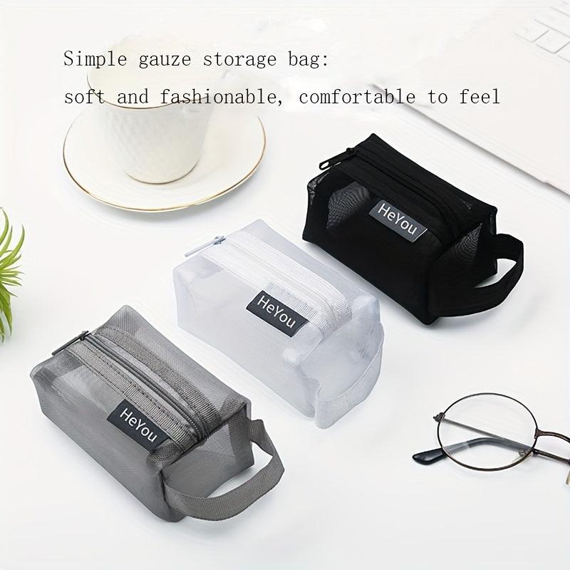Clear Mesh Makeup Bag Roomy Toiletry Travel Organizer Zipper Handle