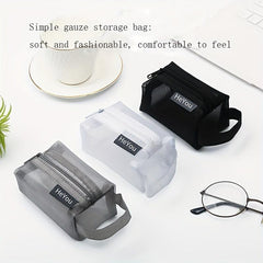 Clear Mesh Makeup Bag Roomy Toiletry Travel Organizer Zipper Handle