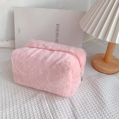Fluffy Macaron Sweet Makeup Bag Large Capacity Soft Plush Wash Storage Bag