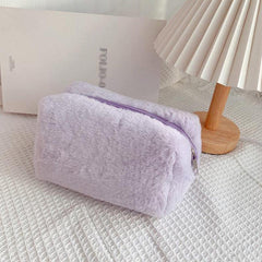 Fluffy Macaron Sweet Makeup Bag Large Capacity Soft Plush Wash Storage Bag