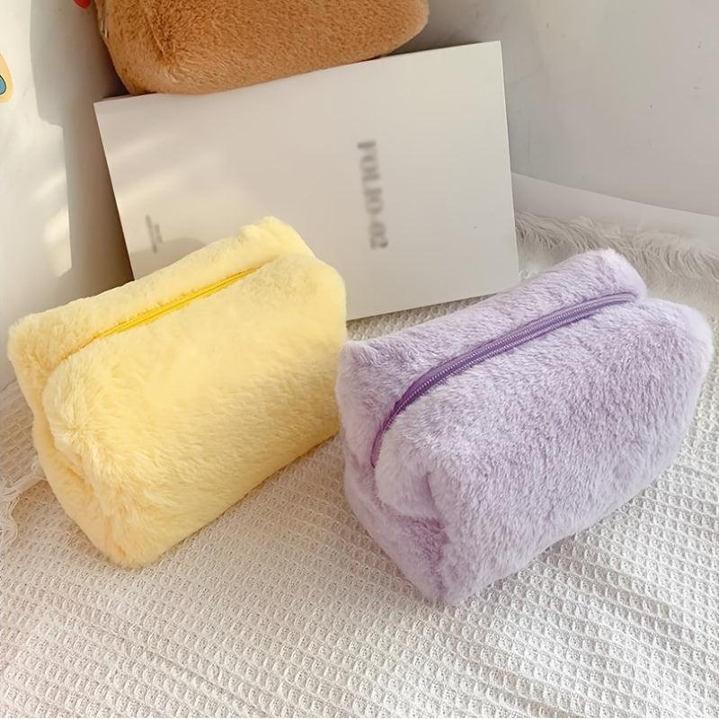 Fluffy Macaron Sweet Makeup Bag Large Capacity Soft Plush Wash Storage Bag