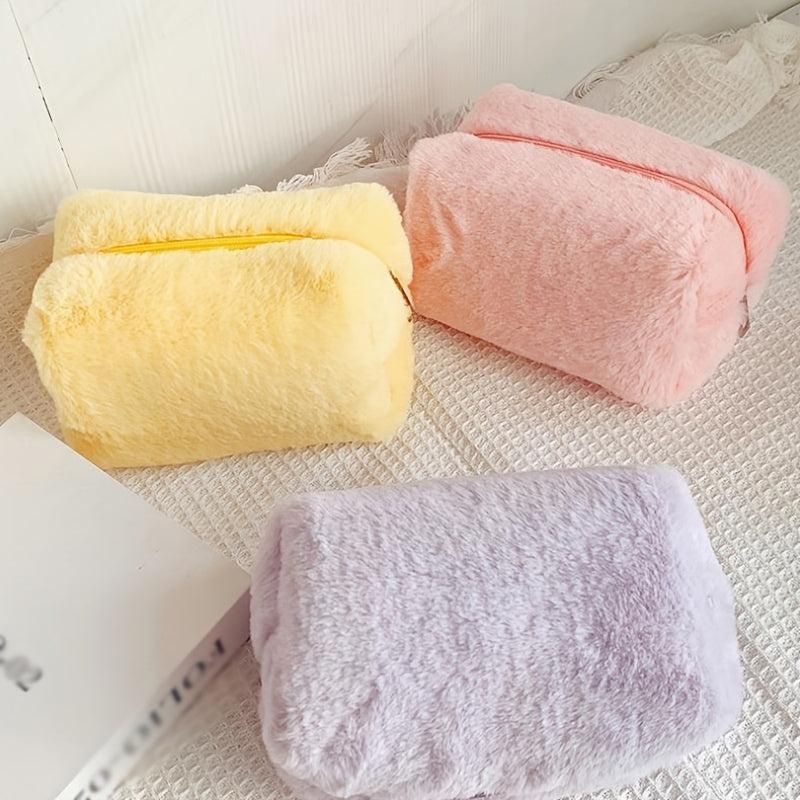Fluffy Macaron Sweet Makeup Bag Large Capacity Soft Plush Wash Storage Bag