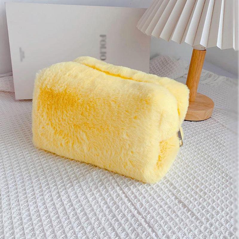Fluffy Macaron Sweet Makeup Bag Large Capacity Soft Plush Wash Storage Bag